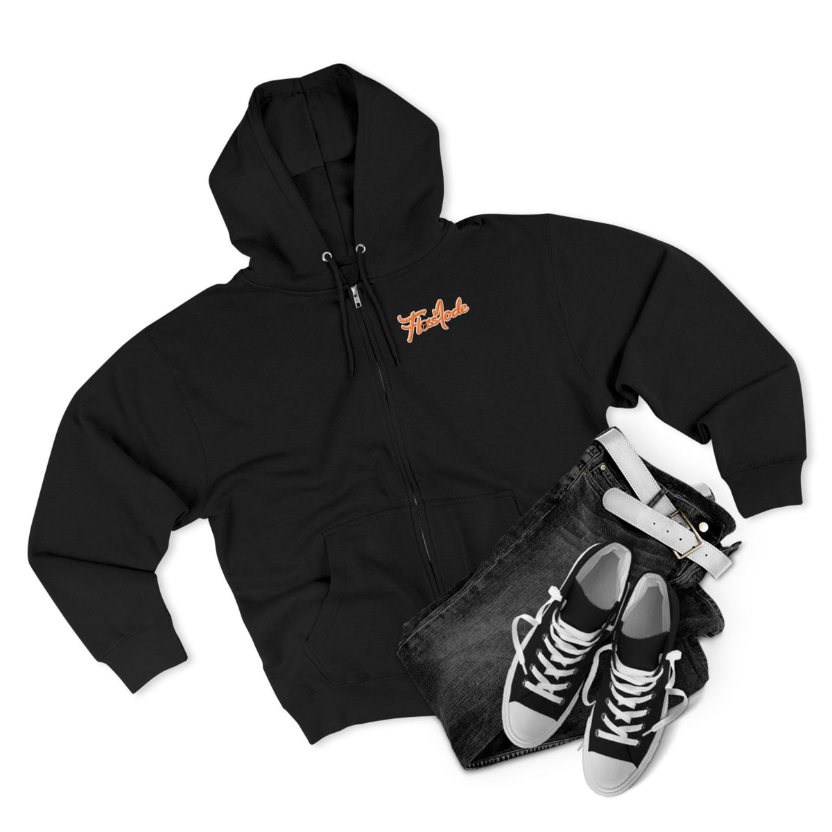 Floss Mode Script Zip Hoodie - Retro Orange Logo Zip-Up Hoodie