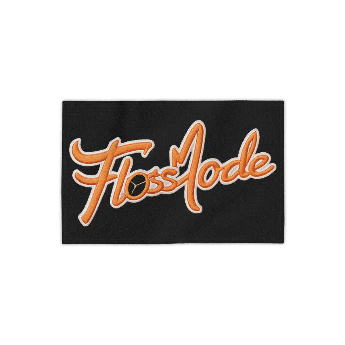 FlossMode Beach Towel — Retro Script Orange Logo on Black