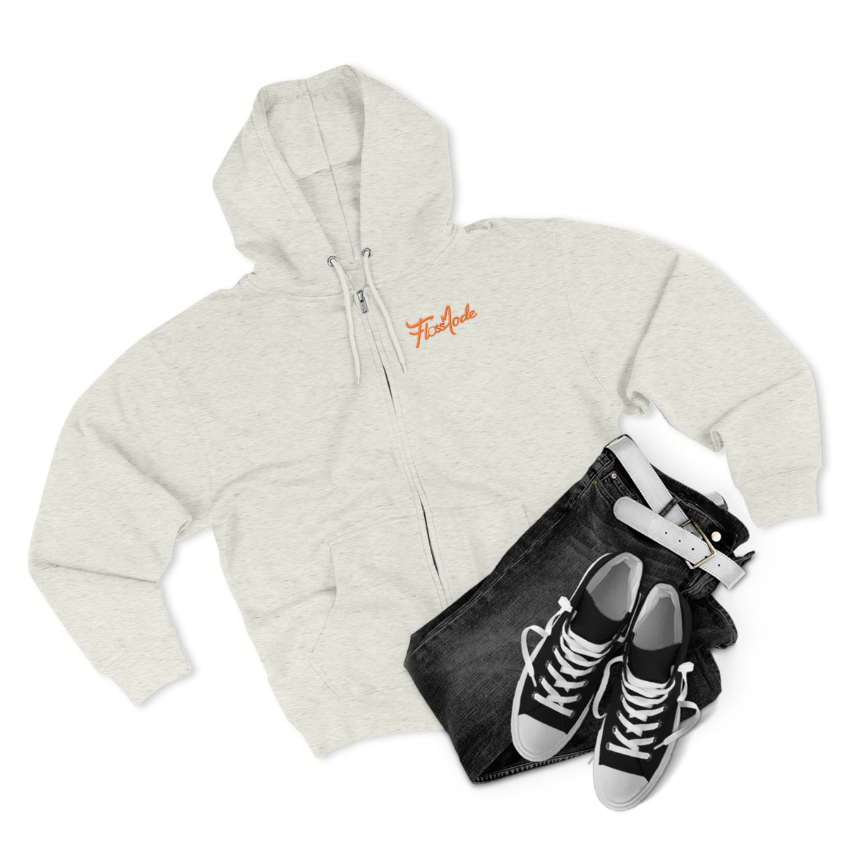 Floss Mode Script Zip Hoodie - Retro Orange Logo Zip-Up Hoodie