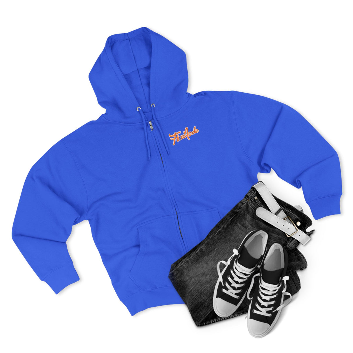 Floss Mode Script Zip Hoodie - Retro Orange Logo Zip-Up Hoodie