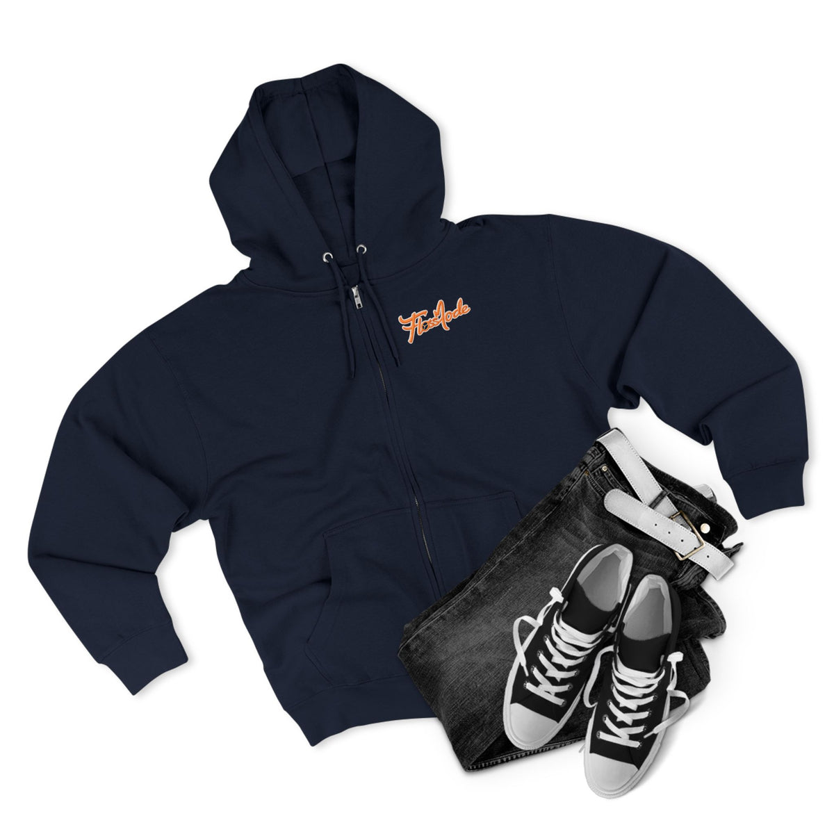 Floss Mode Script Zip Hoodie - Retro Orange Logo Zip-Up Hoodie