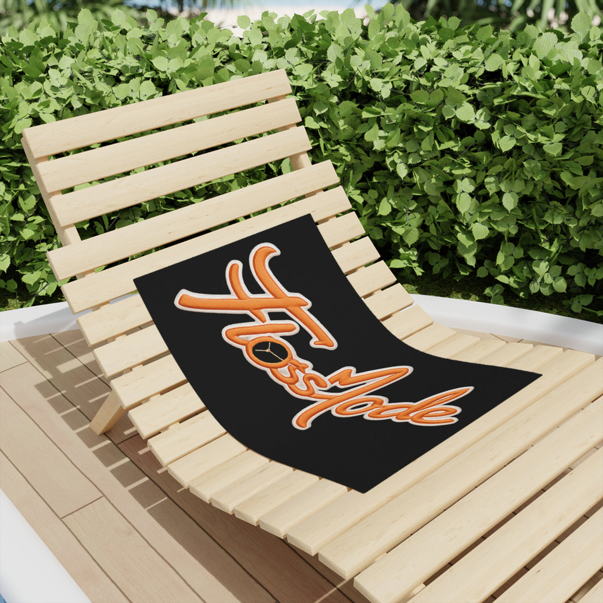 FlossMode Beach Towel — Retro Script Orange Logo on Black